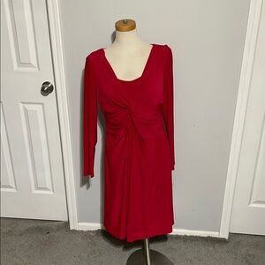 Jones New York Red Twist Front Long Sleeve Dress